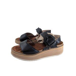 Naot Crepe Platform Sandal Shoe Womens 10 Black Leather Adjustable Ankle‎ Strap